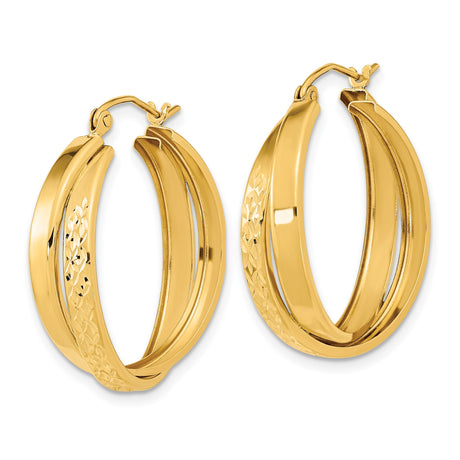 14k Yellow Gold Hoop Earrings with Polished Finish and Diamond Cut Texture