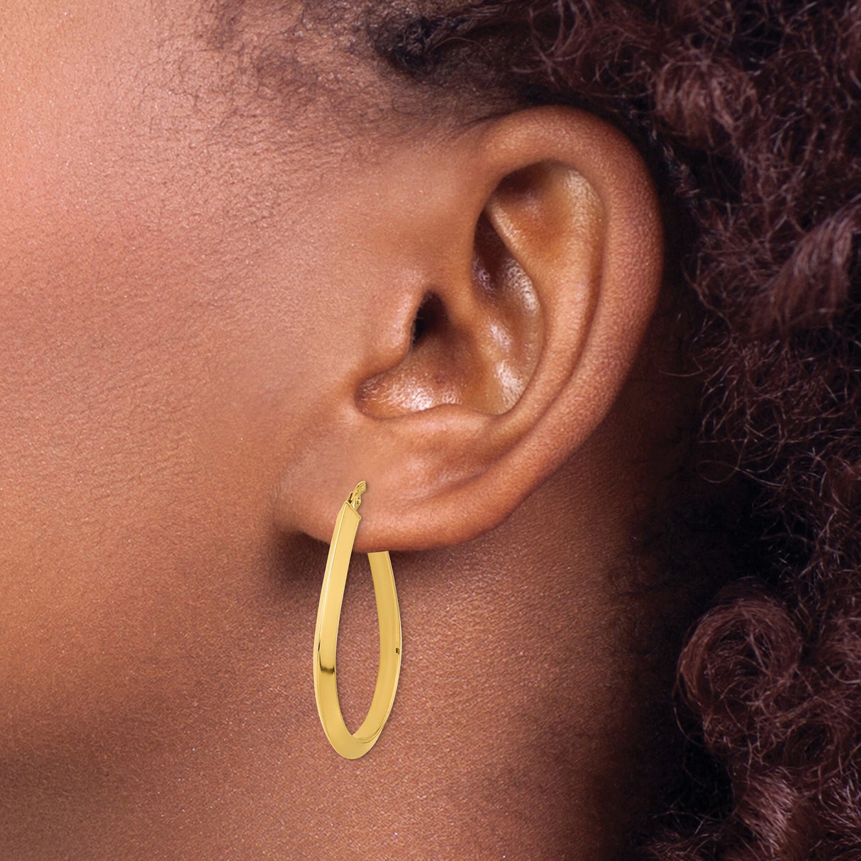 14k Yellow Gold Teardrop Hoop Earrings, Lightweight Modern Oval Design for Women