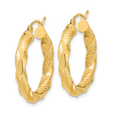 14k Yellow Gold Twisted Hoop Earrings with Polished Textured Finish for Women