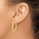 14k Yellow Gold Twisted Hoop Earrings with Polished Textured Finish for Women