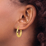 14k Yellow Gold Hoop Earrings, Hammered Crescent Shape with Polished Finish