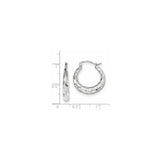 14k White Gold Hoop Earrings, Hammered Textured Design, Lightweight Modern Style for Women