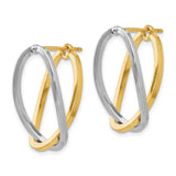 14k Yellow and White Gold Oval Hoop Earrings, Interlocking Polished Design for Women