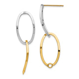 14k Yellow and White Gold Oval Hoop Earrings, Interlocking Polished Design for Women