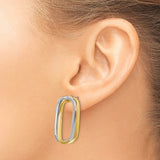 14k Yellow Gold Hoop Earrings with Elongated Open Oval Two-Tone Interlocking Design for Women