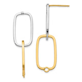 14k Yellow Gold Hoop Earrings with Elongated Open Oval Two-Tone Interlocking Design for Women