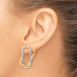 14k Yellow Gold Hoop Earrings with Elongated Open Oval Two-Tone Interlocking Design for Women