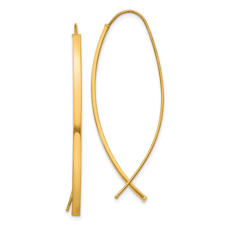 14k Yellow Gold Dangle Earrings, Ichthys Christian Fish Symbol, High Polish Finish for Women