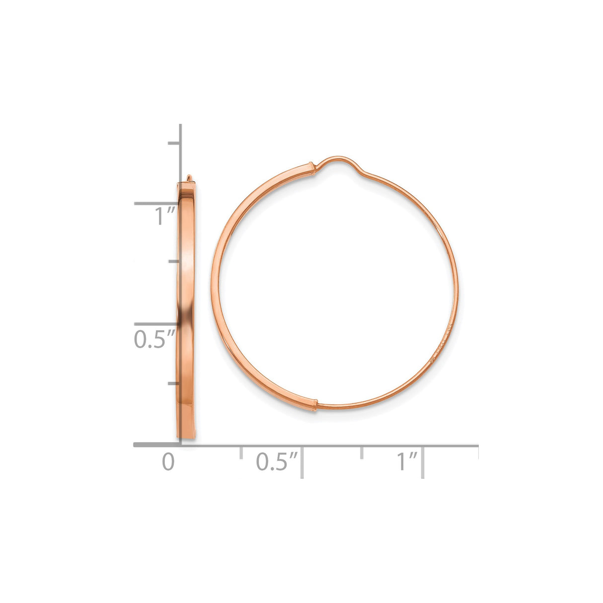 14k Rose Gold Hoop Earrings, Lightweight Medium Round Design, High Polish Finish, Minimalist Style