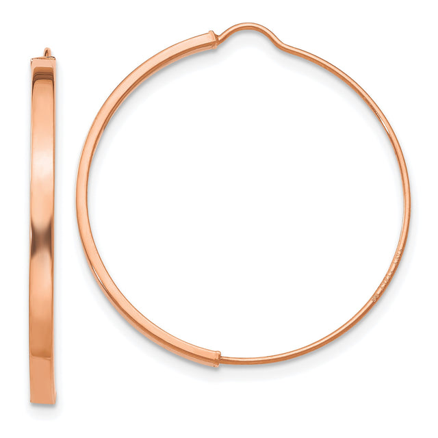 14k Rose Gold Hoop Earrings, Lightweight Medium Round Design, High Polish Finish, Minimalist Style
