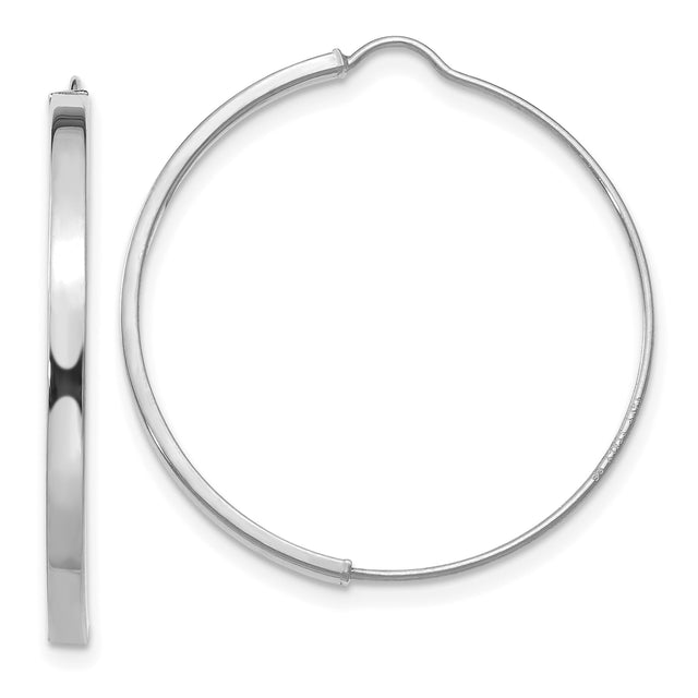 14k White Gold Hoop Earrings, Polished Finish, Lightweight Minimalist Design for Women