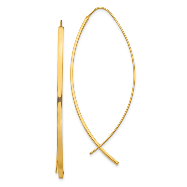 14k Yellow Gold Threader Earrings, Ichthys Fish Christian Symbol, Minimalist Faith Jewelry for Women