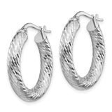 14k White Gold Hoop Earrings with Diamond Cut Twist Texture and High Polish Finish