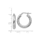14k White Gold Hoop Earrings with Diamond Cut Twist Texture and High Polish Finish