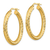 14k Yellow Gold Hoop Earrings, Diamond Cut Textured Design with High Polish Finish