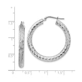 14k White Gold Hoop Earrings, Diamond Cut Textured Design with Latch Back