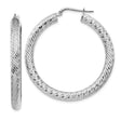 14k White Gold Hoop Earrings, Diamond Cut Textured Hoops with Smooth Finish for Women