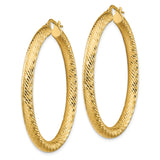 14k Yellow Gold Hoop Earrings, Textured Diamond-Cut Round Design with Polished Shine Finish
