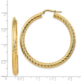 14k Yellow Gold Hoop Earrings, Textured Diamond-Cut Round Design with Polished Shine Finish