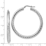 14k White Gold Hoop Earrings, Diamond-Cut Textured Finish, Lightweight Classic Style