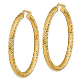 14k Yellow Gold Hoop Earrings, Twisted Diamond Cut Textured Hoops, Polished Finish, Bold Round Design
