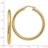 14k Yellow Gold Hoop Earrings, Twisted Diamond Cut Textured Hoops, Polished Finish, Bold Round Design