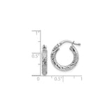 14k White Gold Hoop Earrings, Medium Round with Diamond Cut Textured Finish