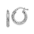 14k White Gold Hoop Earrings, Medium Round with Diamond Cut Textured Finish