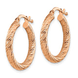14k Rose Gold Hoop Earrings, Diamond-Cut Textured Round Latch-Back Design for Women