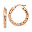 14k Rose Gold Hoop Earrings, Diamond-Cut Textured Round Latch-Back Design for Women