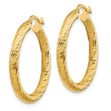 14k Yellow Gold Hoop Earrings, Diamond Cut Textured Round Polished Design for Women