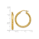 14k Yellow Gold Hoop Earrings, Diamond Cut Textured Round Polished Design for Women