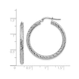 14k White Gold Hoop Earrings, Diamond Cut Textured Finish with Latch Back Closure