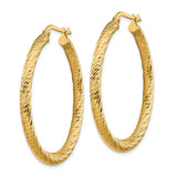 14k Yellow Gold Hoop Earrings, Textured Diamond Cut Round Hoops with Polished Finish