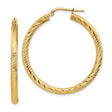14k Yellow Gold Hoop Earrings, Textured Diamond Cut Round Hoops with Polished Finish