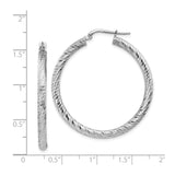 14k White Gold Hoop Earrings, Diamond Cut Textured Round Design, Lightweight and Shiny Finish