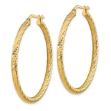 14k Yellow Gold Hoop Earrings, Diamond Cut Textured Round Hoops with Polished Finish