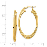 14k Yellow Gold Oval Hoop Earrings, Textured and Polished Double Row Design, Lightweight Jewelry
