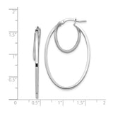 14k White Gold Oval Hoop Earrings with Textured and Polished Dual-Layer Design