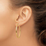 14k Yellow Gold Hoop Earrings with Satin Finish Edge and High Polish Side