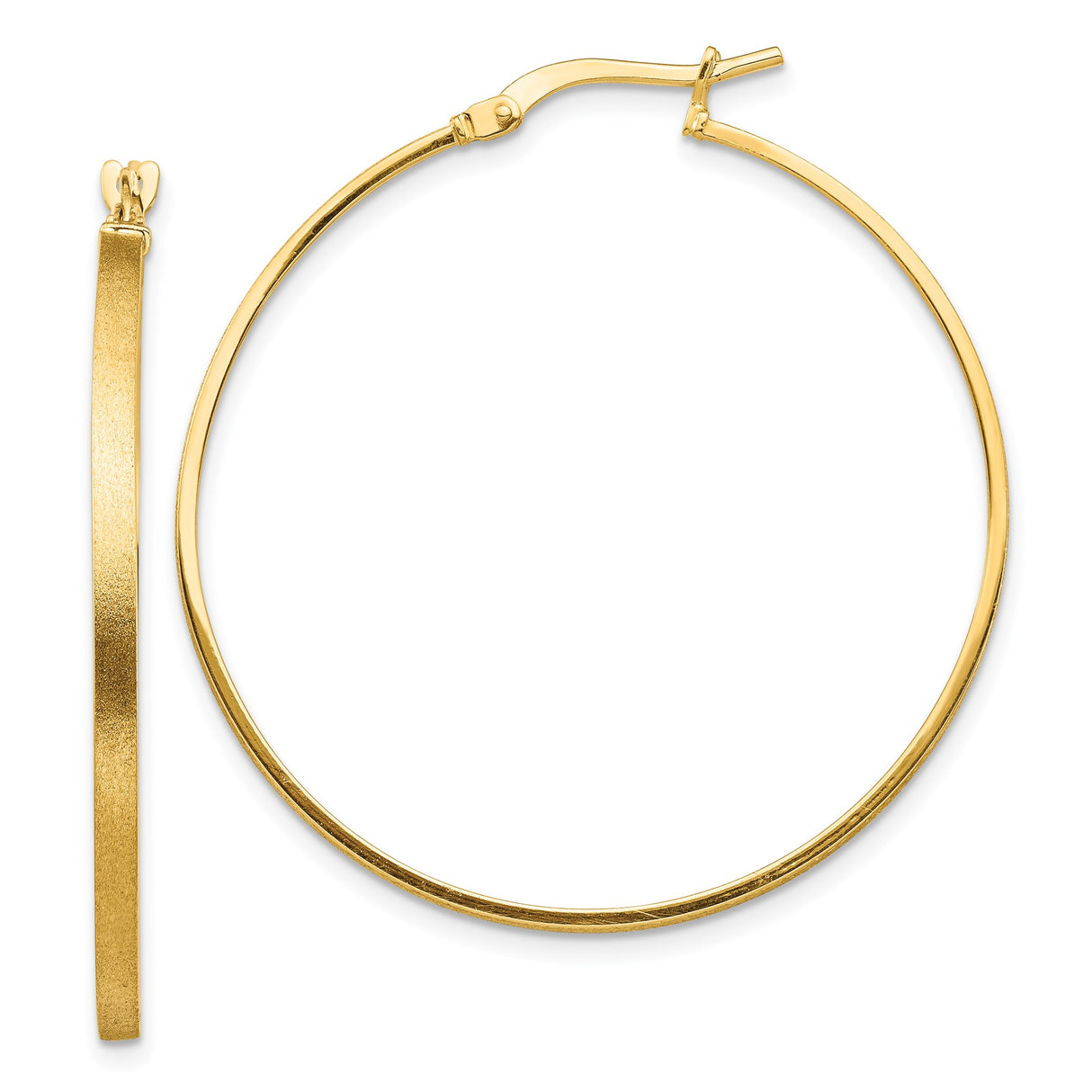 14k Yellow Gold Hoop Earrings with Satin Finish Edge and High Polish Side