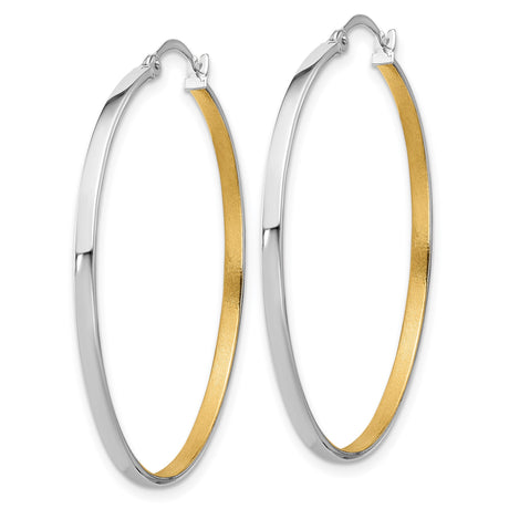 14k White Gold Hoop Earrings, Two-Tone Yellow and White Gold, Polished Finish, Lightweight Large Hoops
