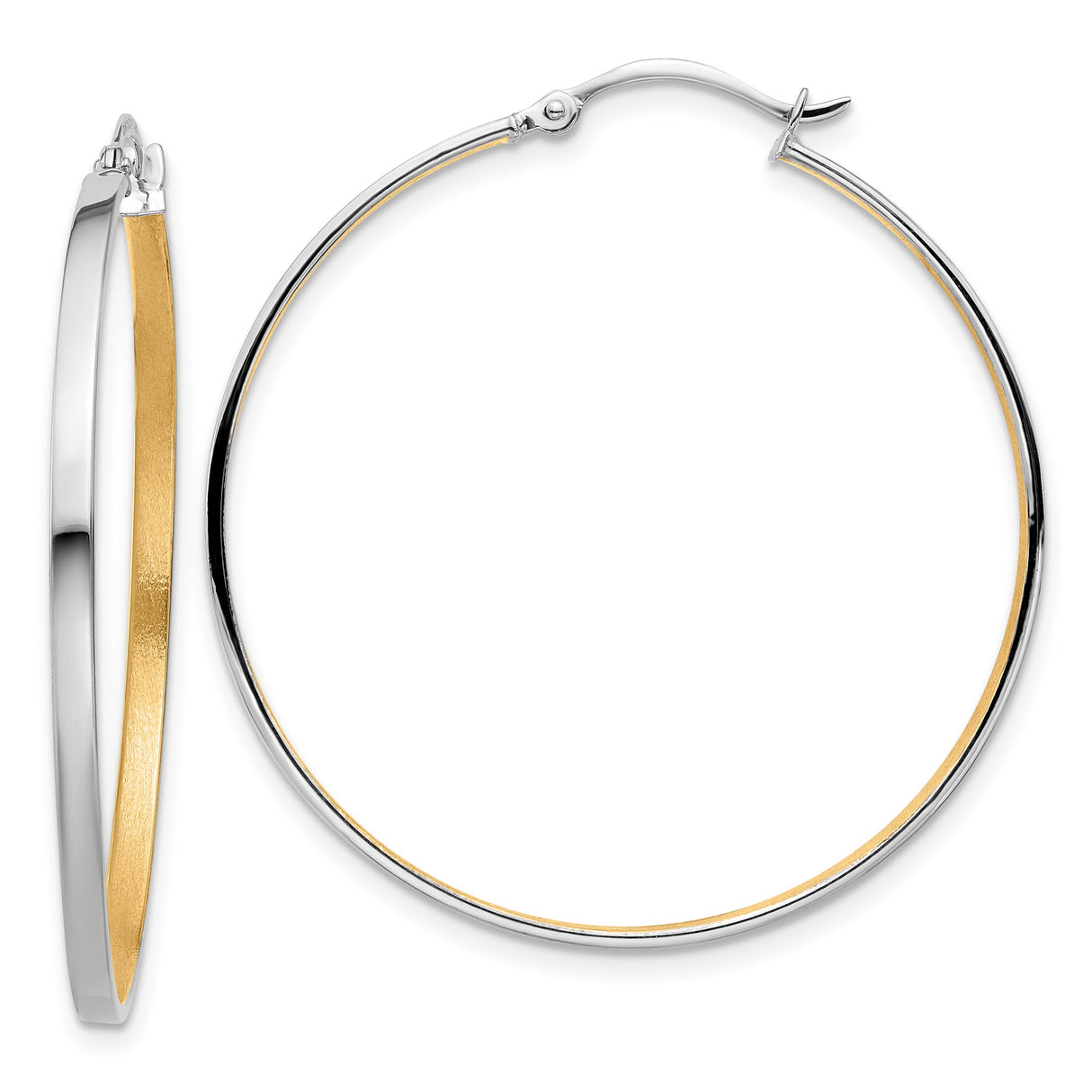 14k White Gold Hoop Earrings, Two-Tone Yellow and White Gold, Polished Finish, Lightweight Large Hoops