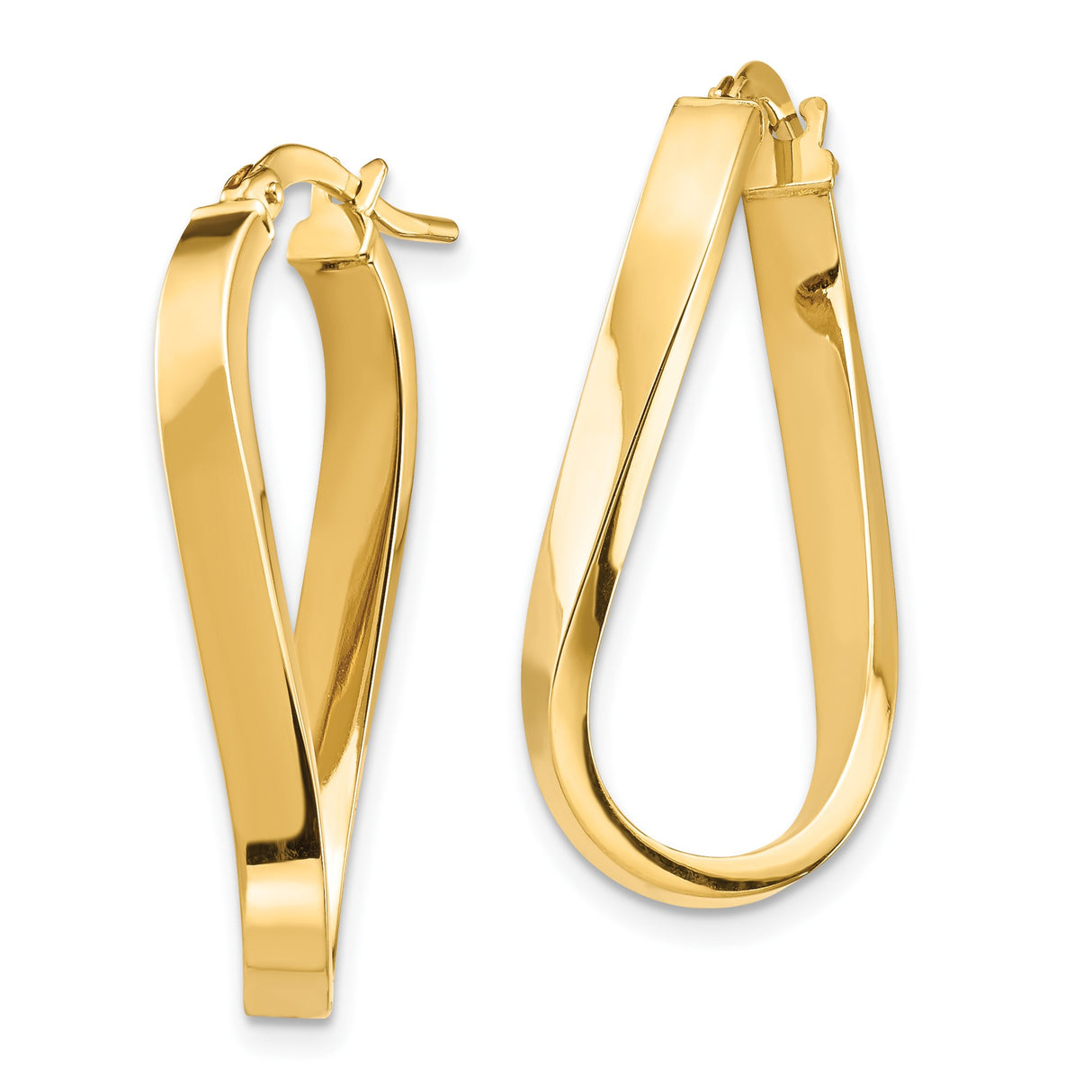 14k Yellow Gold Hoop Earrings, Twisted Teardrop Shaped Lightweight Design for Women