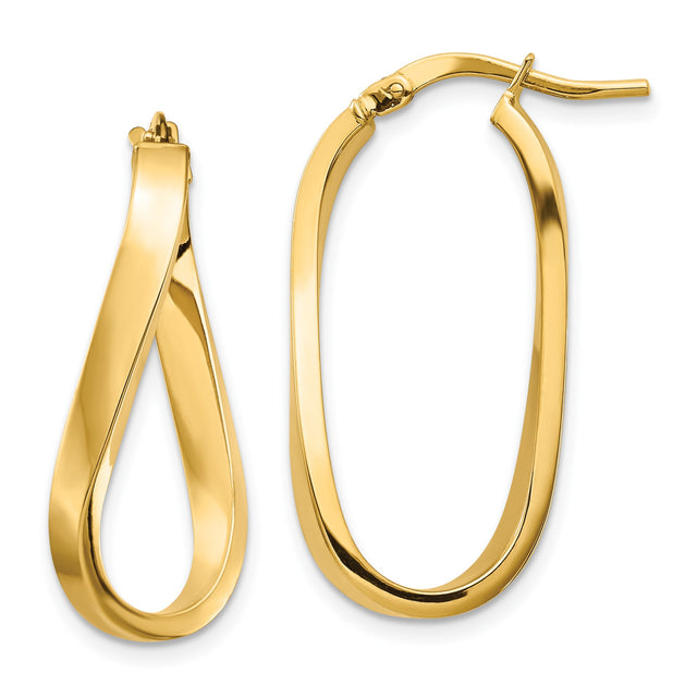 14k Yellow Gold Hoop Earrings, Twisted Teardrop Shaped Lightweight Design for Women