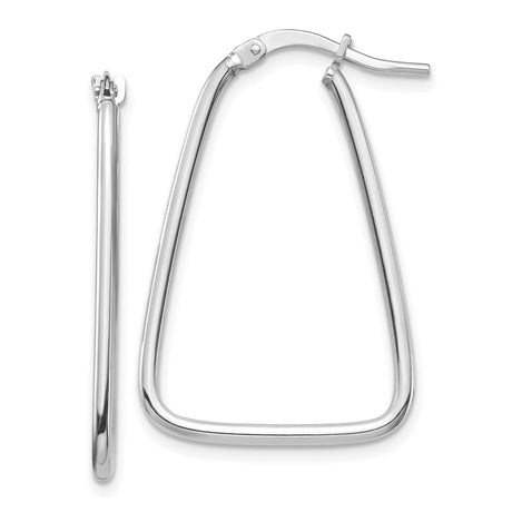 14k White Gold Trapezoid Hoop Earrings, Modern Geometric Minimalist Design for Women