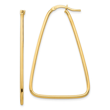 14k Yellow Gold Triangle Hoop Earrings, Geometric Minimalist Design for Women