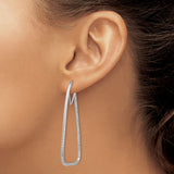 14k White Gold Teardrop Hoop Earrings, Textured Geometric Design, Minimalist Style for Women