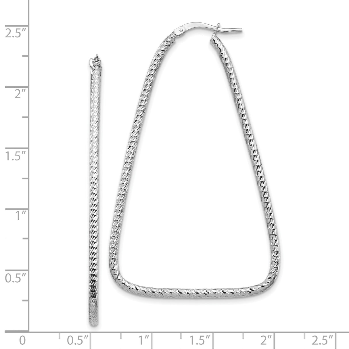 14k White Gold Teardrop Hoop Earrings, Textured Geometric Design, Minimalist Style for Women