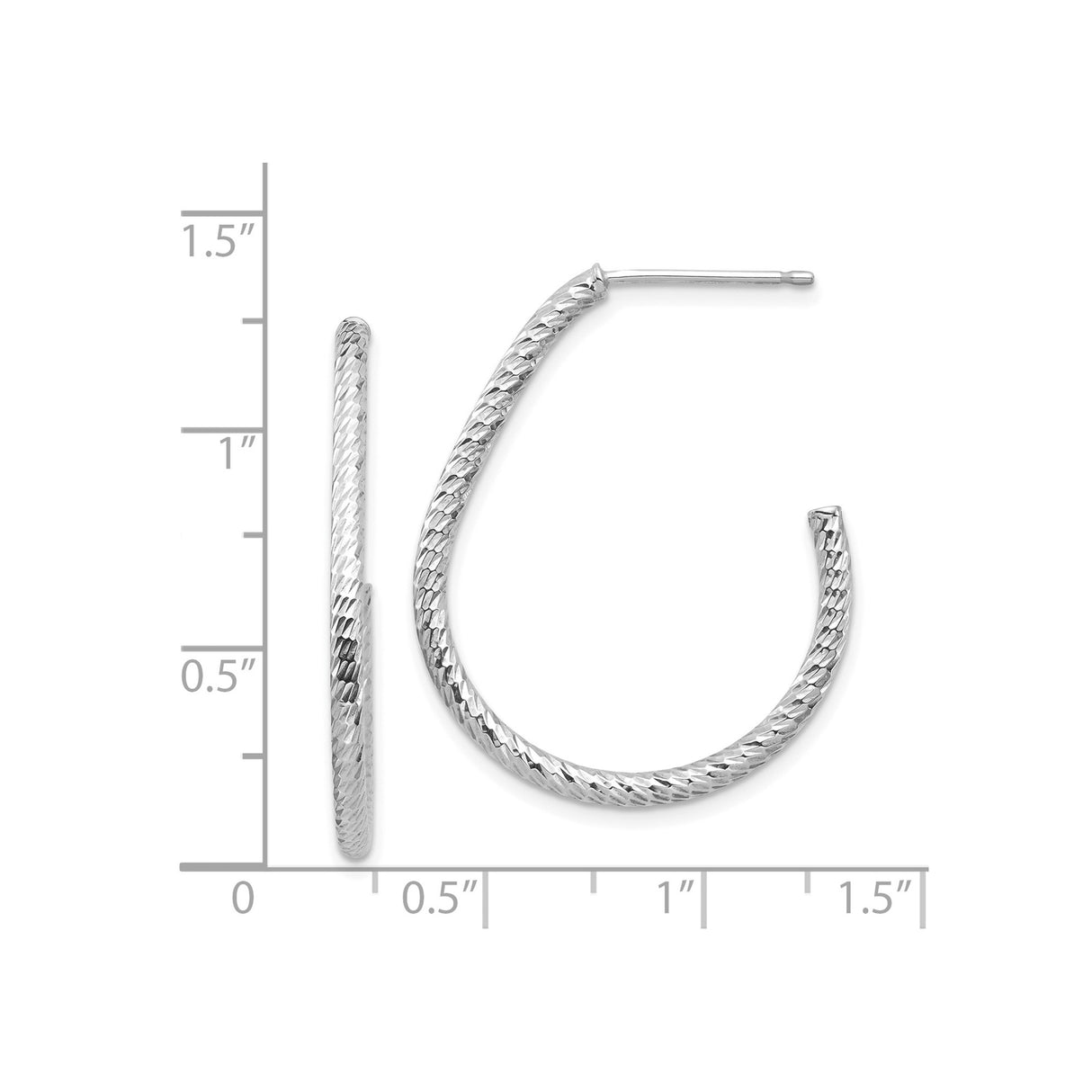 14k White Gold Twisted Diamond Cut Hoop Earrings, Textured Lightweight Polished Finish